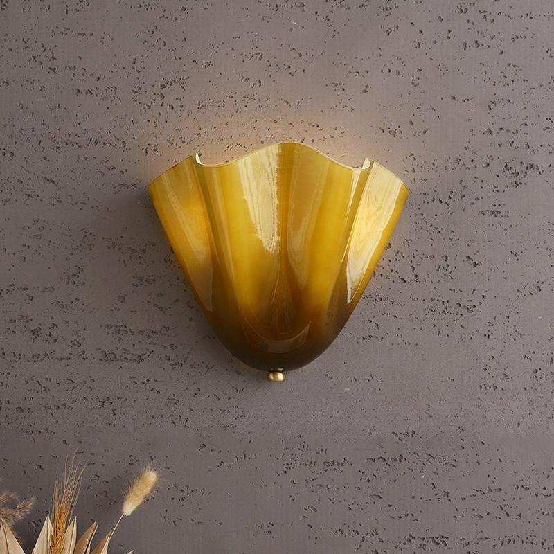 New Retro LED Glass Wall Lamp Shell Modeling Living Room Background Wall Corridor Bedroom Bedside Decorative Lighting