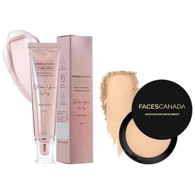 FACESCANADA Strobe Cream - Rose Gold, 30Ml And Weightless Stay Matte Finish Full Coverage Compact Powder - Natural 9 G