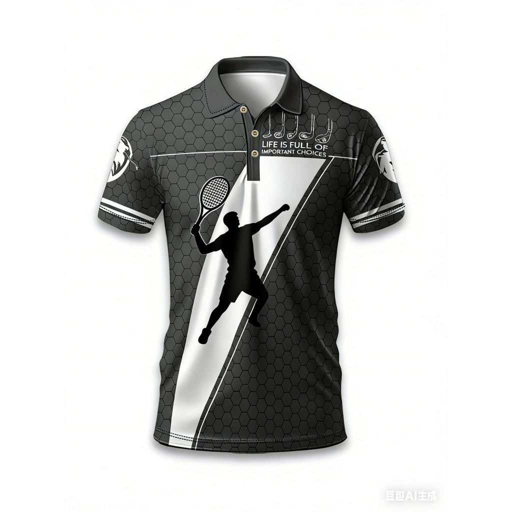 Men's 2026 Model Sporty Casual Polo Shirt 3D Printing Technique, Breathable and Quick-drying