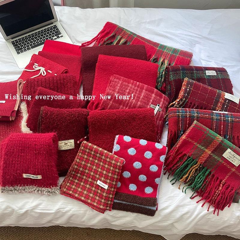 Christmas Series New Red Atmosphere Scarf Collection Women's Winter Wind Advanced Autumn and Winter Warm Scarf