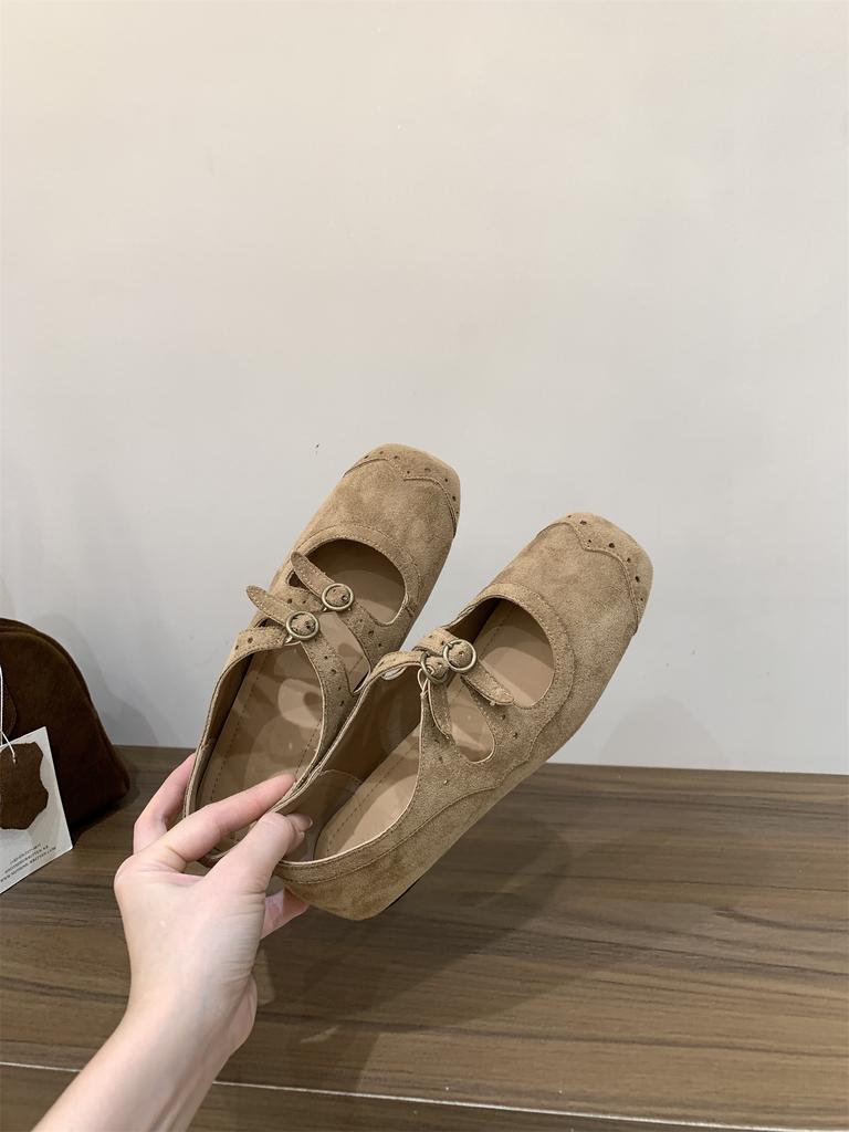 Retro Mary Jane Einzel-Schuhe aus Wildleder mit flachem Boden Damenschuhe 2025 neu Herbst Rock Ballett Abendschuhe