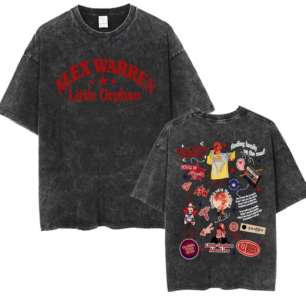 Alex Warren Little Orphan Alex Live Tour Graphic T Shirt Mens Clothing Vintage Washed Tshirt Casual ONeck Loose Tshirts M
