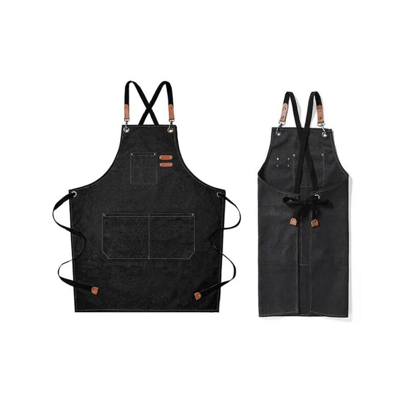 3-Pocket Vintage Cafe Kitchen Apron W9FB21E brown