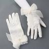 Elegant Sunscreen Women Girls Pearls Wedding White Gloves Bridal Mittens Ruffle Lace Bow Gloves