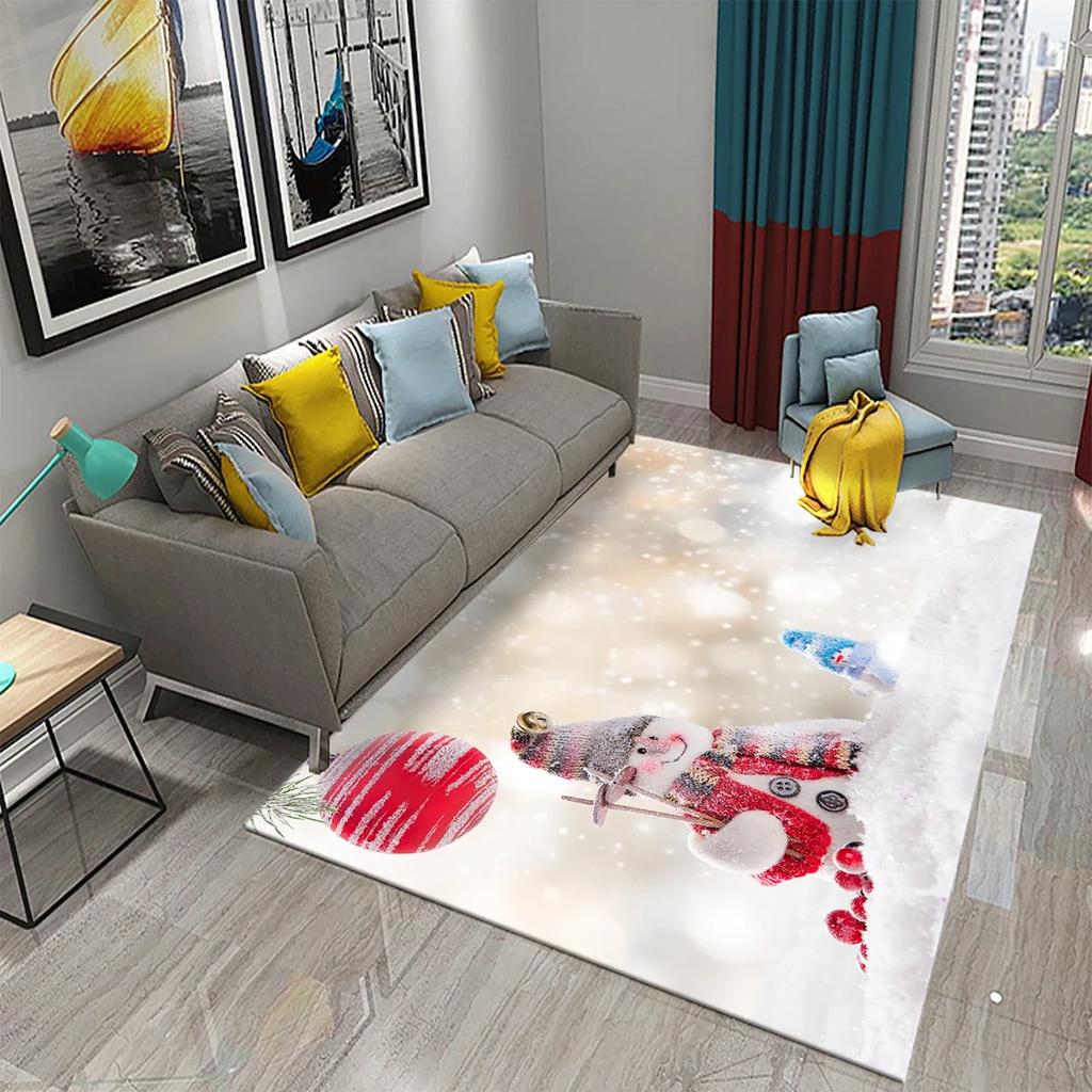 Lovely Cartoon Snowman Carpet Snowflake Rug Winter Snow Print Area Rugs Door Mat Yoga Mats Kids Bedroom Living Room Flat Mat