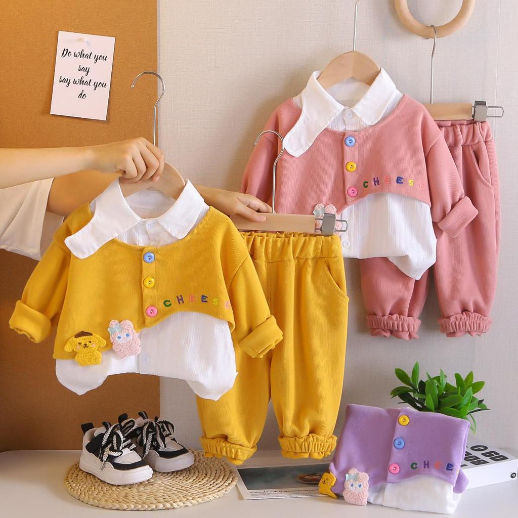 0-5-year-old girls' Long sleeved 3-piece set, Cute girl set, Cartoon printed clothes for baby Girls