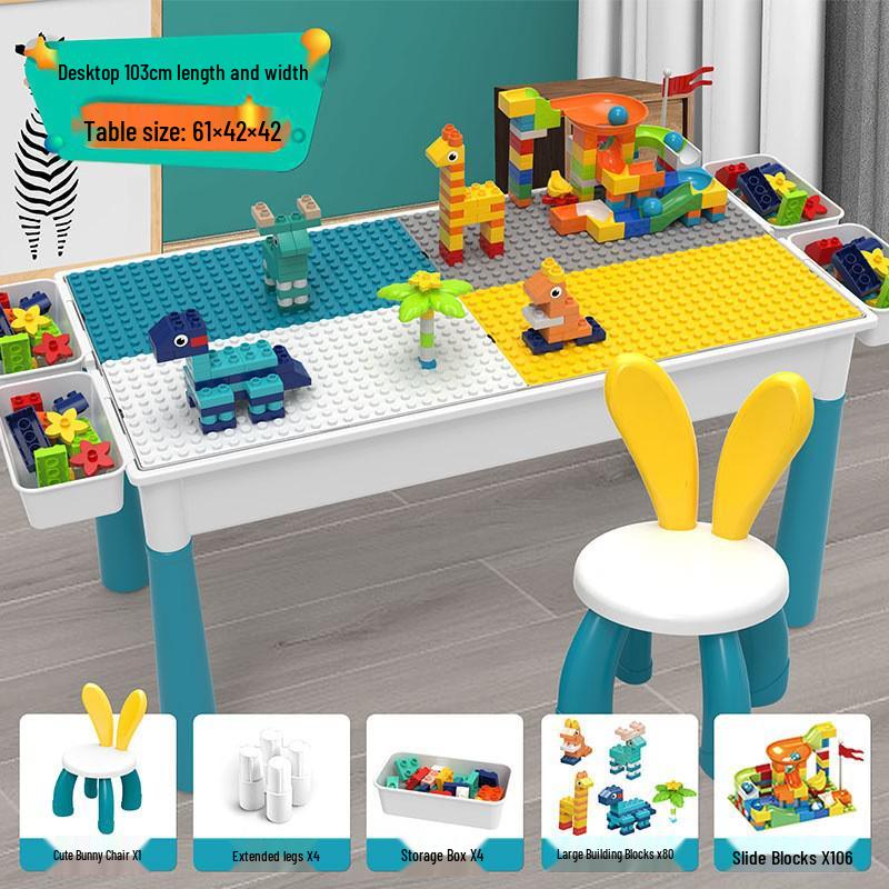 Multifunctional Building Block Table for Kids, Compatible with Large Lego Pieces, Educational Toy for Boys Ages 3-6