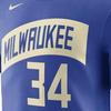 Nike Giannis Antetokounmpo Milwaukee Bucks City Edition Letter Number Print Ribbed Crew Neck Knit Short Sleeve T-Shirt Men Tops Dark-Blue FN1226-482
