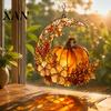 Light Catching Decorative Hanging Pendant Stained Glass Pumpkin Moon Suncatcher, Acrylic Crescent Window Decor with for Fall Parties Flowers
