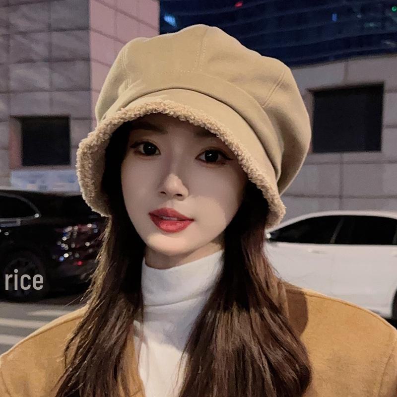 Women's Autumn/Winter Plush Fisherman Beret - Trendy Thick Warm Japanese-Style Octagonal Hat