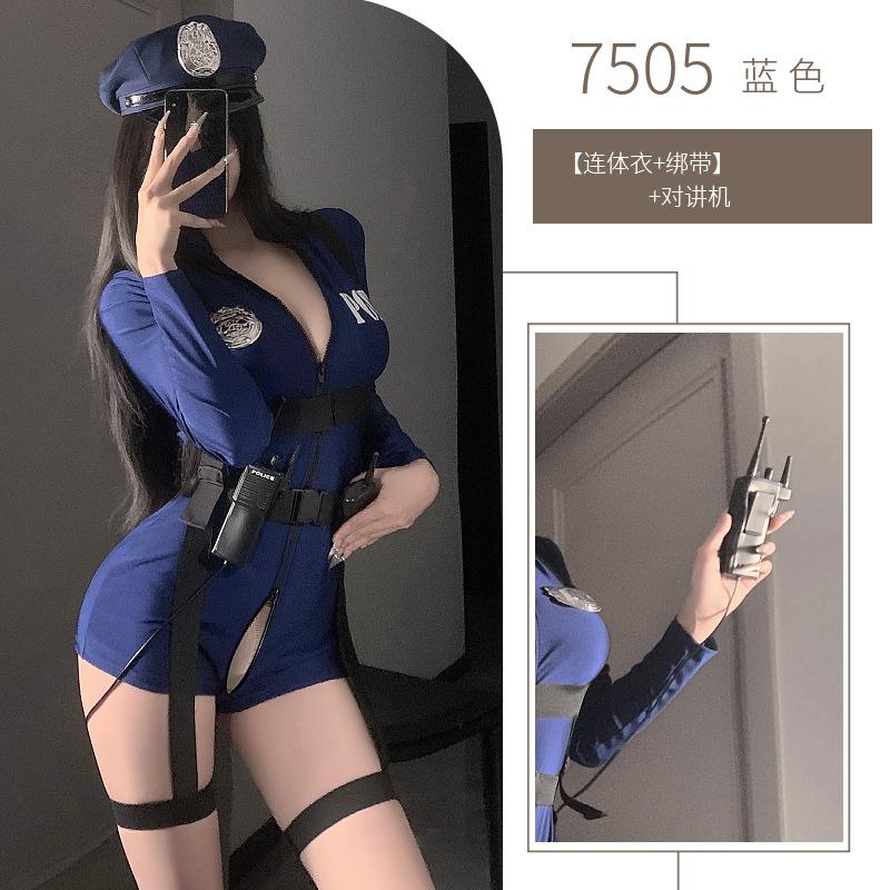 Night Qin sexy lingerie sexy policewoman uniform temptation cos cosplay stewardess open one-piece suit 7505