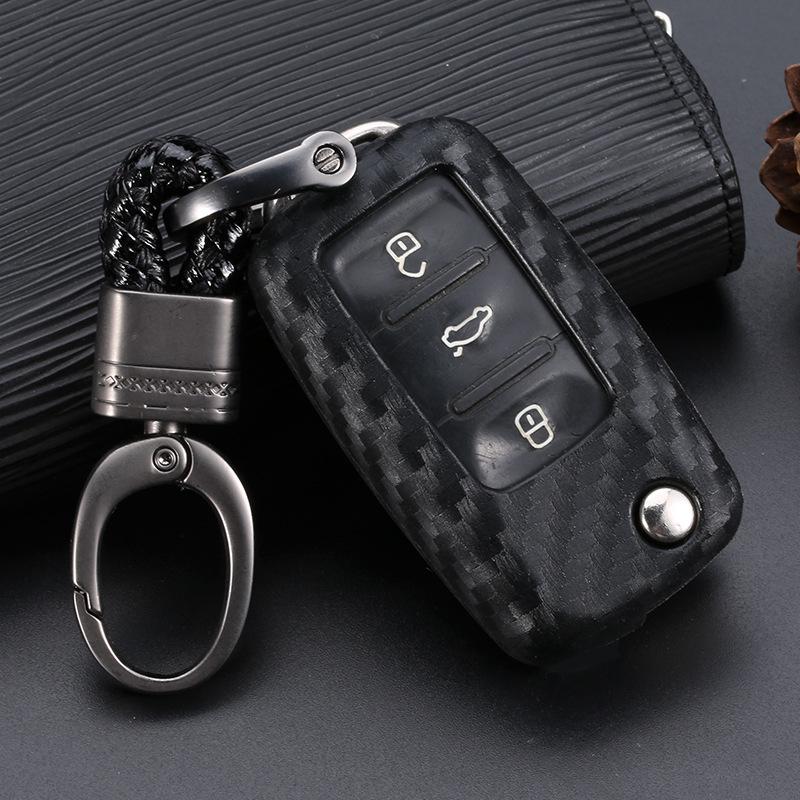 Volkswagen Key Case for Bora, Golf, Skoda - Carbon Fiber Silicone Shell