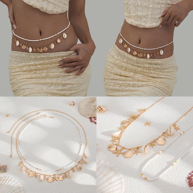  Natural Shell Conch Starfish Tassel Pendant Waist Chain For Women Girls Bohemian Style Retro Sexy Body Chain Gifts