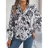 2026 Spring/Summer Elegant Contrast Color Floral Lantern Sleeve Turn-down Collar Shirt Casual Breathable Women's Top