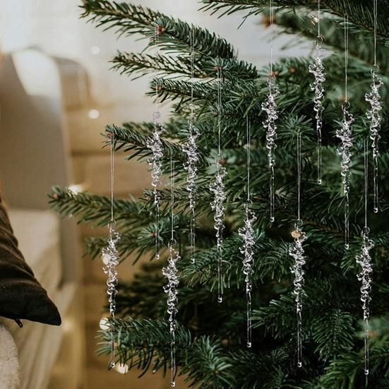 12 Pcs Crystal Christmas Icicle Ornaments for Tree Hanging Clear Acrylic Icicles