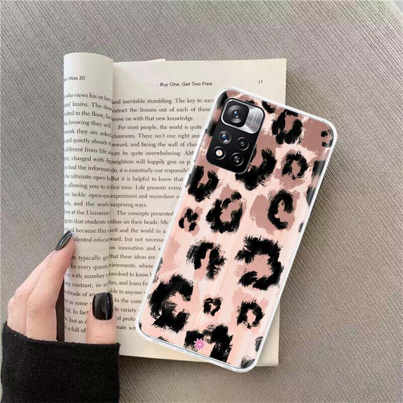 Leopard Print Pink Phone Case For Redmi Note 13 12 Pro Plus 14 15 Pro 5G 11 11T 11E 11S 10 Pro 10S 9 9S Cover Cell Clear TPU Cap