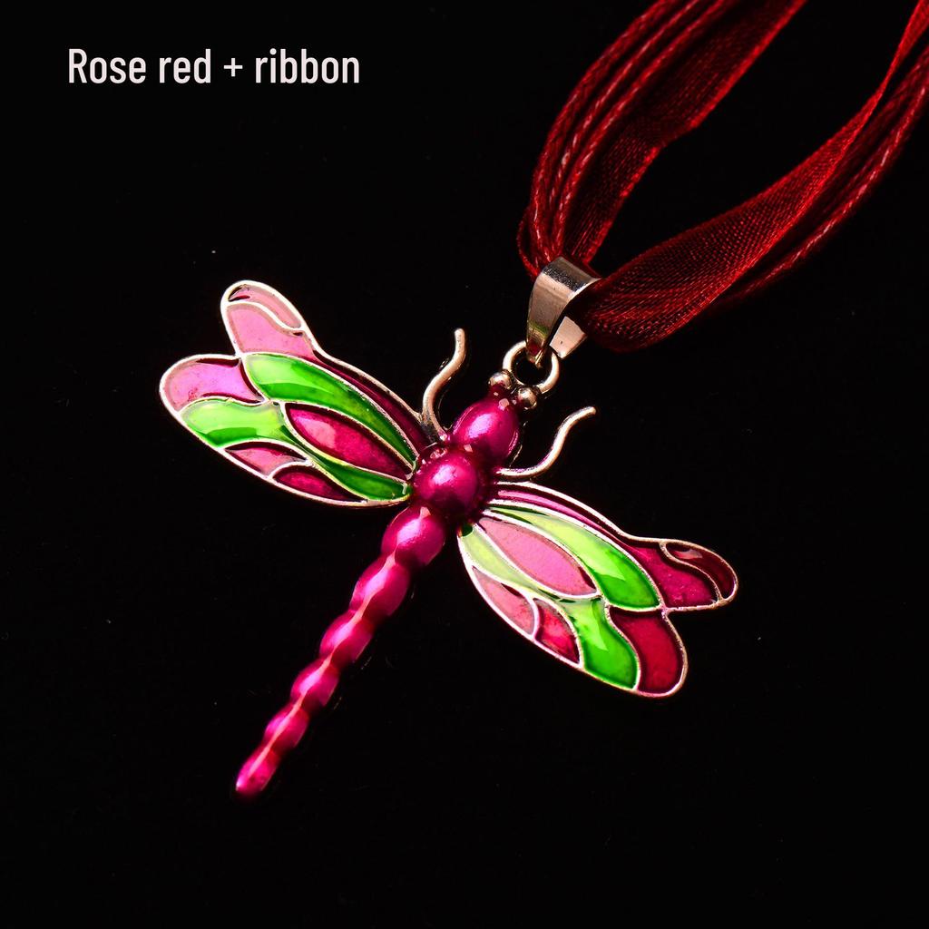 Silver Dragonfly Necklace with Luminous Butterfly - Retro Forest-Inspired