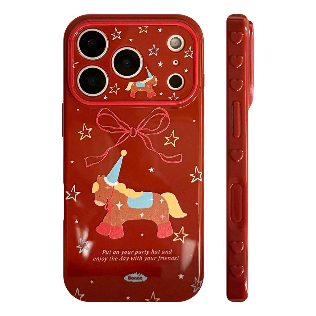 Cartoon Horse Transparent Red Bow iPhone Case for 11/13/16 Pro Max