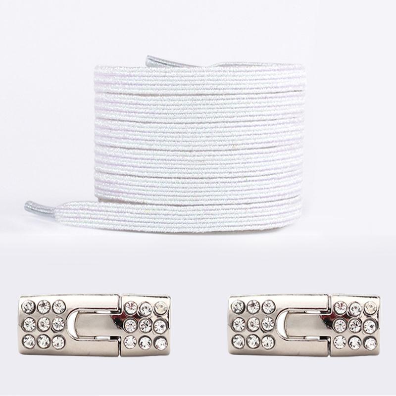 Colorful Diamond Buckle Elastic No-Tie Shoelaces Pearl Detailing Sneaker Shoelaces for Kids & Adults Easy Slip-On Shoe Laces