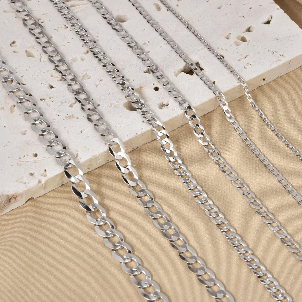 925 Sterling Silver Cuban Link Chain Necklace Solid Silver Curb Chain for Men Women Hip Hop Jewelry