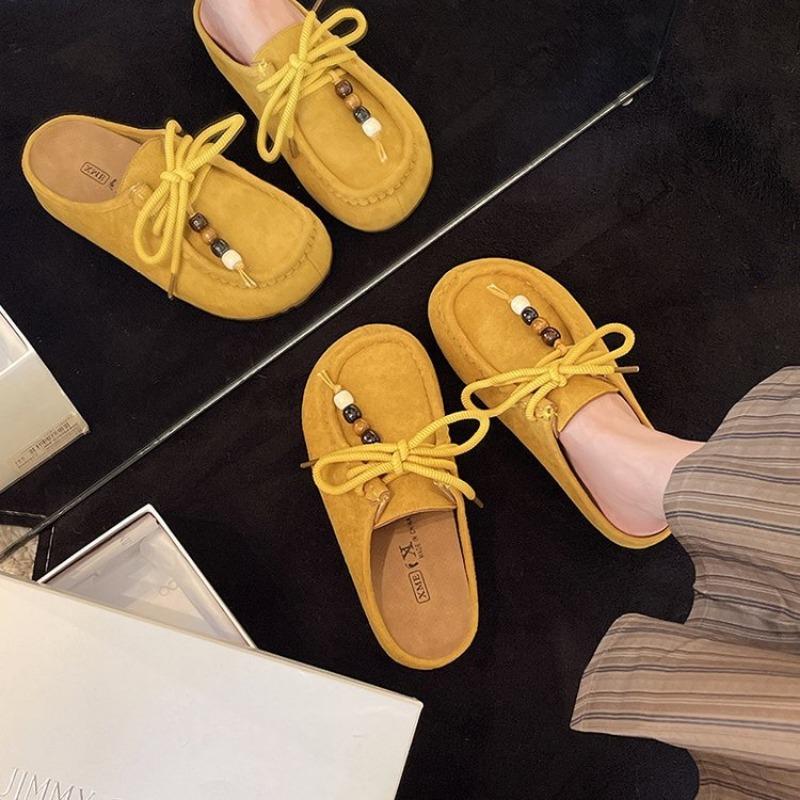 Autumn Retro Bag Head Solid Color Half Slippers Women's New One-pedal Lazy Shoes Women's Platform Slippers