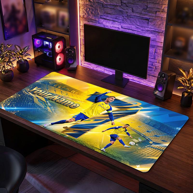 Tappetino Mouse Grande Personalizzato Cristiano Ronaldo, Stampa Testo Nome Personalizzato, Tappetino Scrivania Antiscivolo Logo Calcio Regalo Gaming
