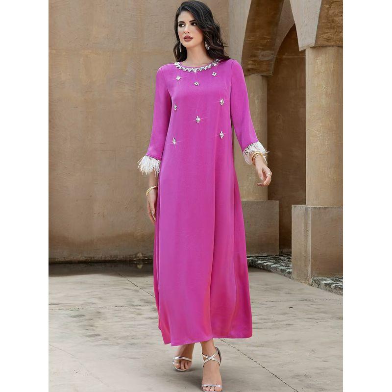 Middle East Satin Bead Stitching Feather Robe Dress Nail Bead Spliced Feather Dres