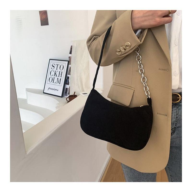 autumn and winter new portable small square bag plush shoulder fashion retro corduroy underarm baguette bag handbag