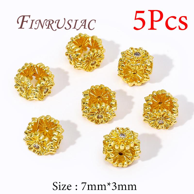 18K Real Gold Plated Large Hole Beads Spacer Beads Separators For Bead DIY Jewelry Making Supplies Bracelets Accessories