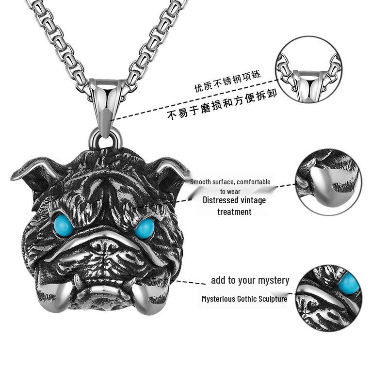 English Bulldog Titanium Steel Men's Pendant Necklace