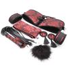 Retro Court Chinese Style Fabric Restraint Set: Foot Cuffs, Gag Ball, Eye Mask, Leash, Collar.