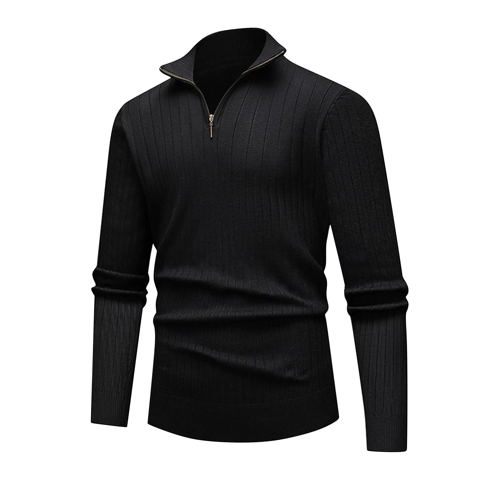 

Men s Solid Color Knitted Zipper Stand Collar Long Sleeve Top Men s Casual Fashion Long Sleeve Top XXL чёрный
