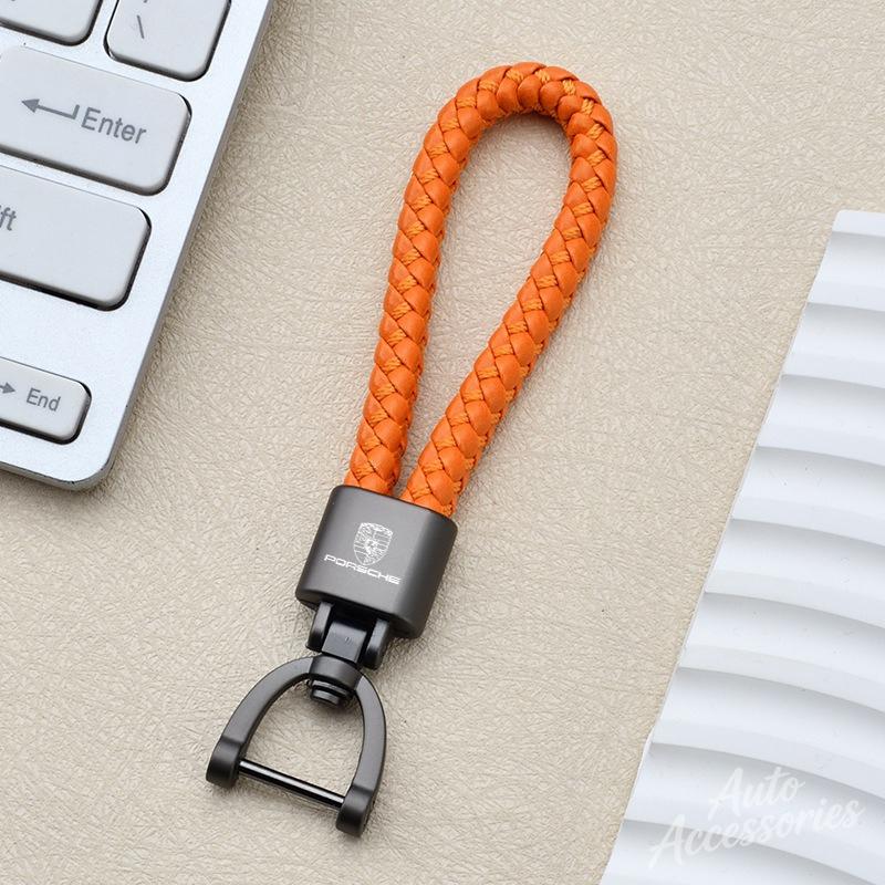 Car Keychain Hand Woven Horseshoe Buckle Keyring For Porsche Cayenne Panamera Macan 911 718 Taycan Boxster Cayman 918 Pajun