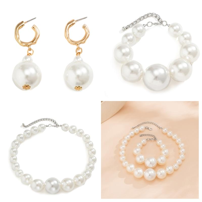 Pearls Collar Necklace Vintage Style Beads Bracelet Pearls Earrings Beads Jewelry Perfect Gift for Girlfriends Woman