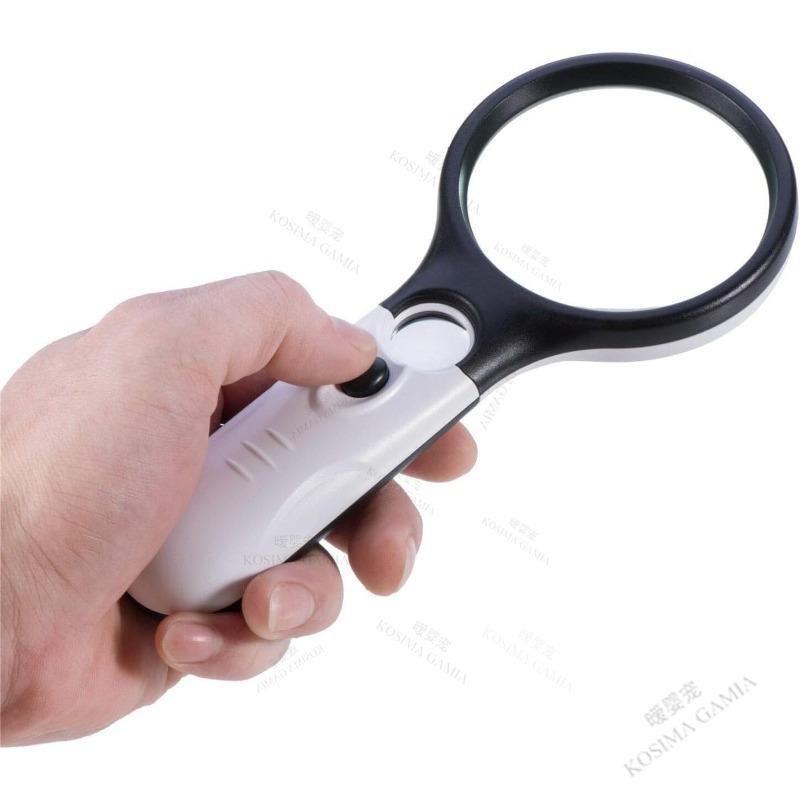 

45X Portable Handheld Magnifying Glass Magnifier 3 LED Light, Reading Lens Jewelry Loupe, Practical for Seniors Daily Reading