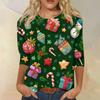 Women's Fashion Casual Round Neck Three-quarter Sleeve Christmas Print T-shirt Top