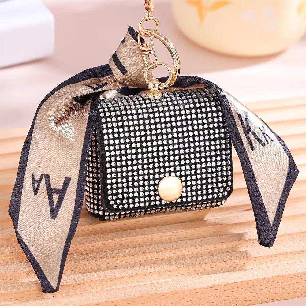 Shiny Diamond Mini Coin Purse Key Chain Lipstick Bag with Flap Storage Bag Portable Travel Makeup Bag Earphone Bag Mom Gift