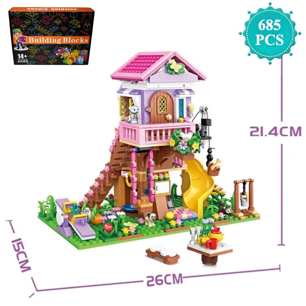 Dream City Friendship Tree House Princess Castle Building Blocks Model Figures Garden Diy Toys For Girl Birthday Gift