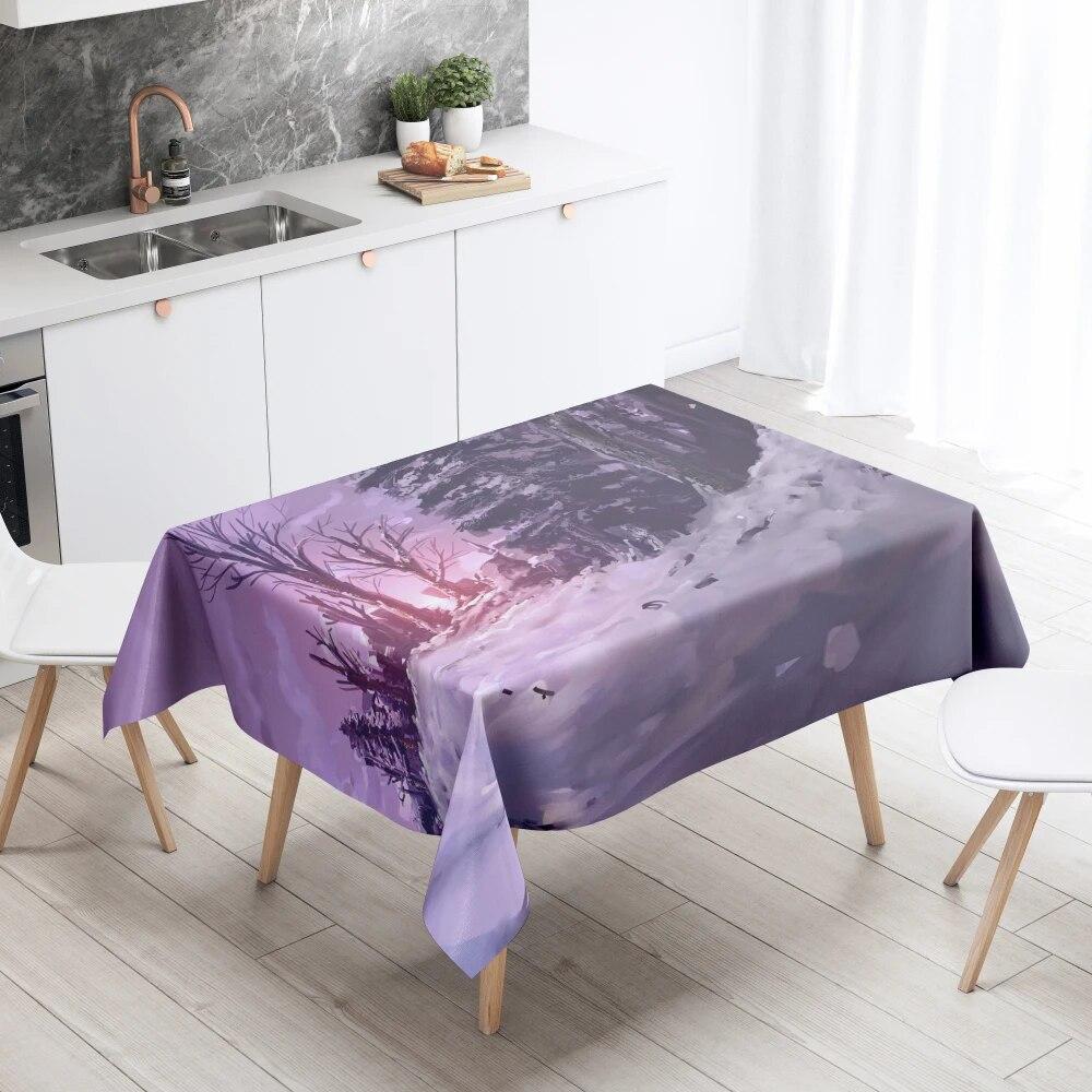 Woods Snow Tablecloth Home Decor Stain Resistant Waterproof Table Decoration Rectangular Kitchen Fireplace Countertop