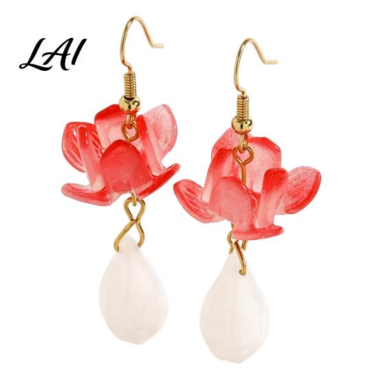 Elegant Floral Earrings 1 Pair Lotus Flower for Women Vintage 3D Pink Nature Inspired Accessories Dangle Drop Earring Faux Crystal Jewelry