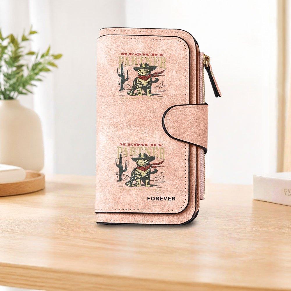 Western Cowboy Cat Long Zipper Wallet, Large Capacity Card Holder, Unisex Clutch Bag, Fashionable Zipper Coin Purse, Suitable for Daily Use, A Great
