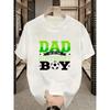 Round Neck T-Shirt Black "Dad of The Birthday Boy" Green Text with Stars Football Pattern Print Suitable for Family Celebration Father Pattern