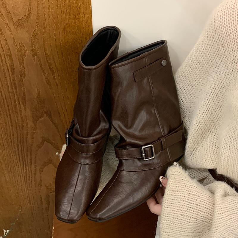 

Ankle for Women Heels Designer Square Toe Short Snow Winter Fashion Walking New Chelsea Boots Ladies 35