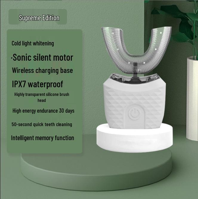 Periuță de dinți electrică sonică pentru adulți în formă de U cu temporizator și peri moi din silicon