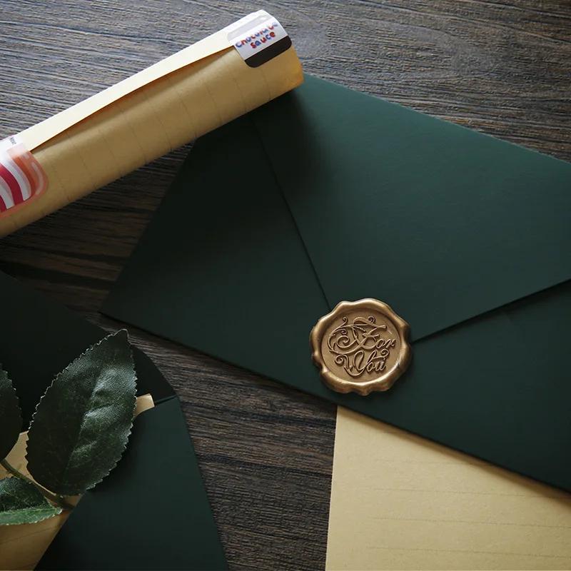 5pcs Thick Green Envelopes 250g High-grade Paper Envelopes Letter Pads Wedding Party Invitations Cards Postcards Cover Cash Bag