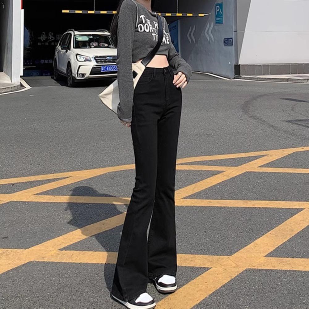 Women's High Waist Black Flare Jeans Slim Fit Stretchy Bell Bottom Denim Pants With Multiple Lengths For Petite Daily Street Style