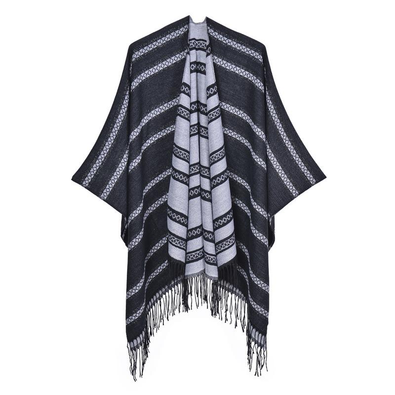 Autumn and Winter Fringed Shawl Fashion Thickened Imitation Cashmere Dual-purpose Scarf Cape