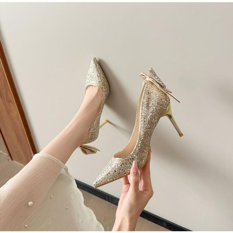 Mode 2025Neue Schuhe für Silberfarbene Damen-Sommerschuhe Hochzeit Brautschuh Strass Spitz Super Hoher Absatz Zapatos Mujer