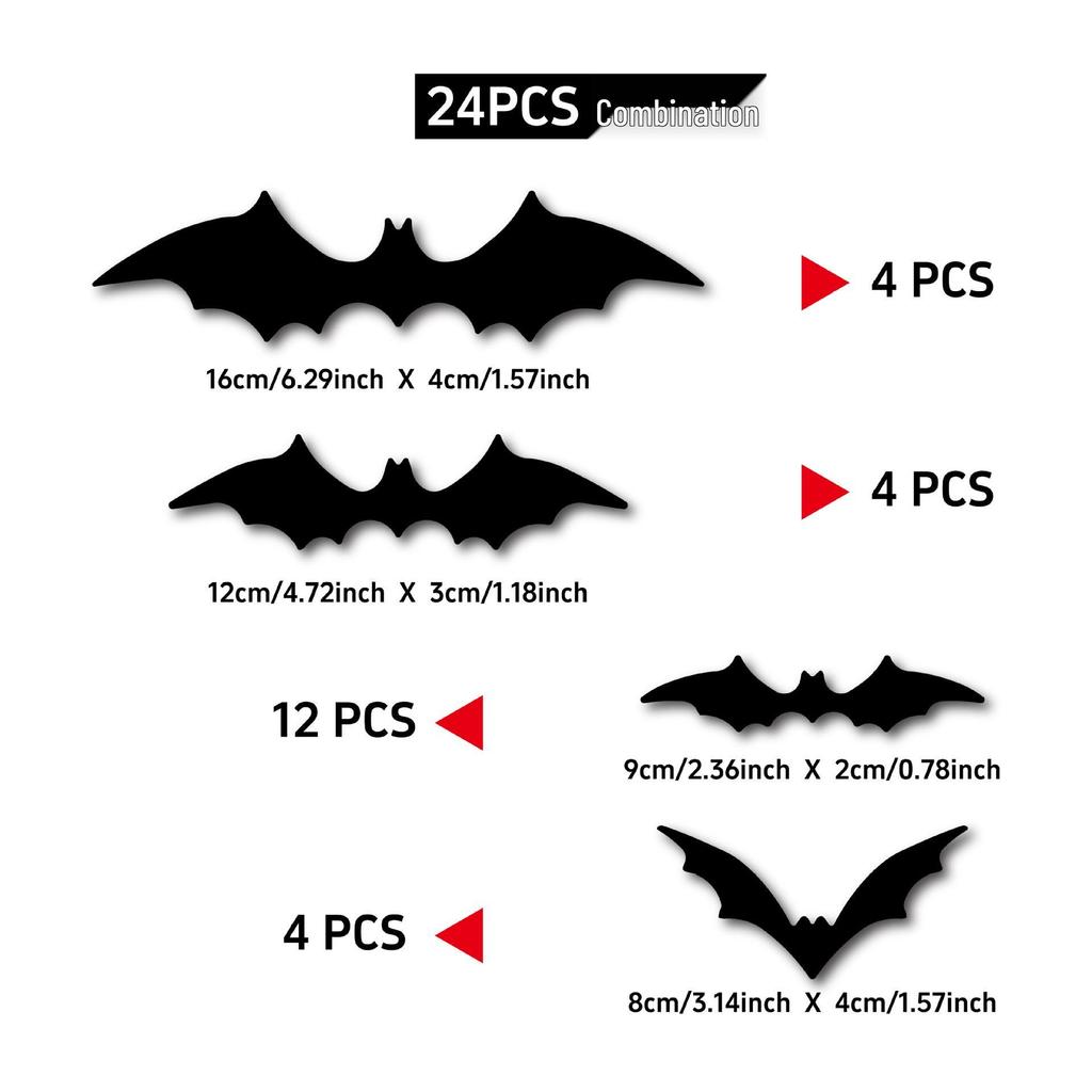 3D Waterproof Black Bat Stickers for Halloween Decorations
