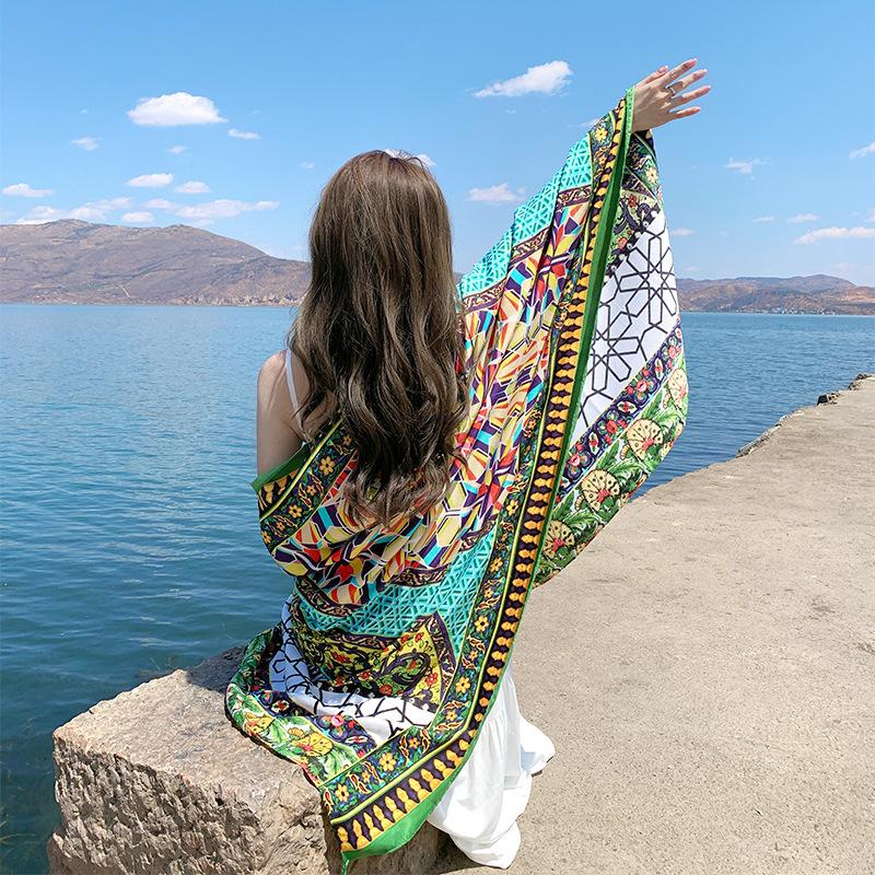 Summer Cotton and Linen Scarf Women's New Bohemian Ethnic Style Oversized Shawl Dual-purpose Summer Sunscreen Beach Silk Scarf